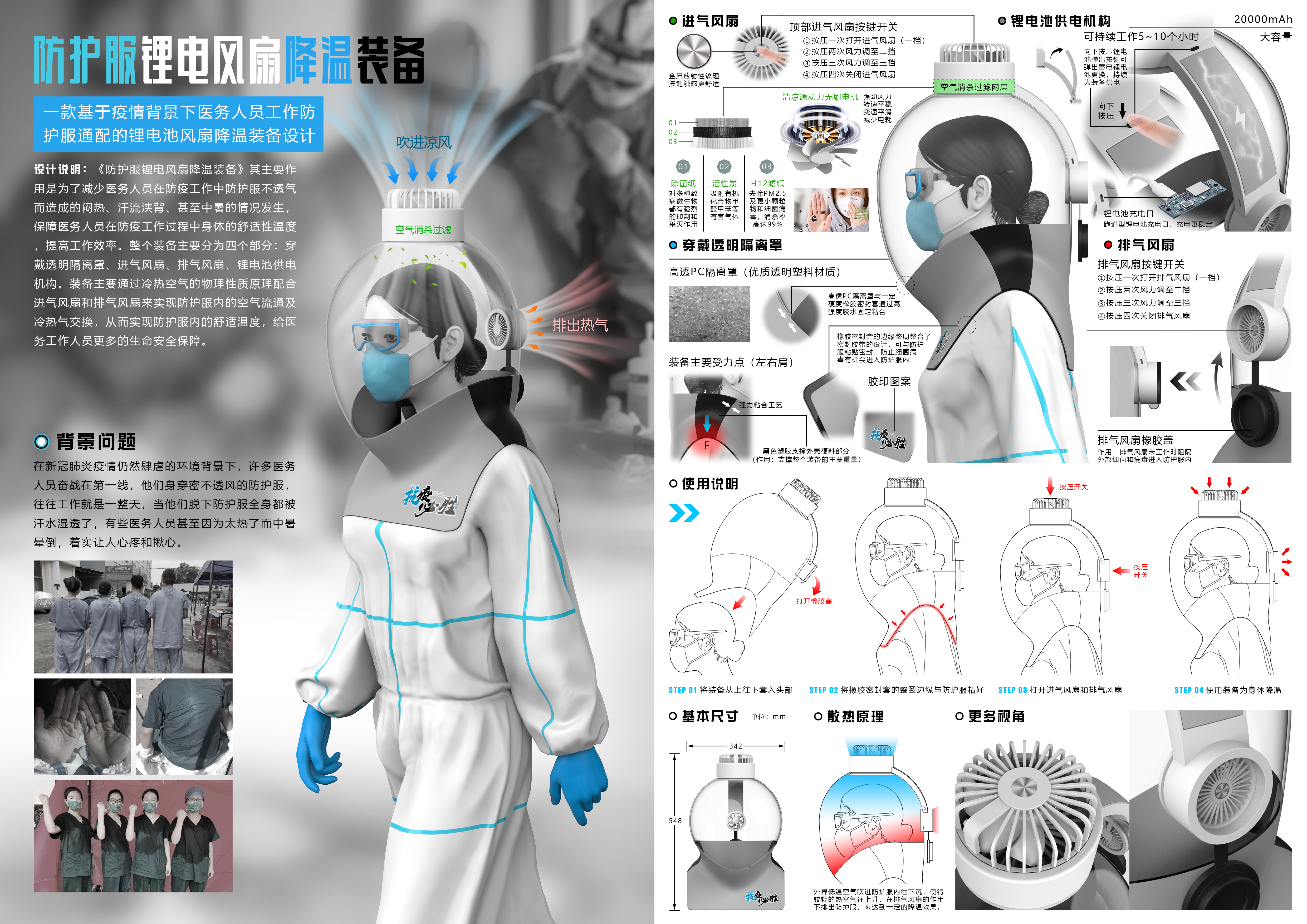 防护服锂电风扇降温装备